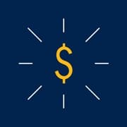 A yellow money symbol on a blue background
